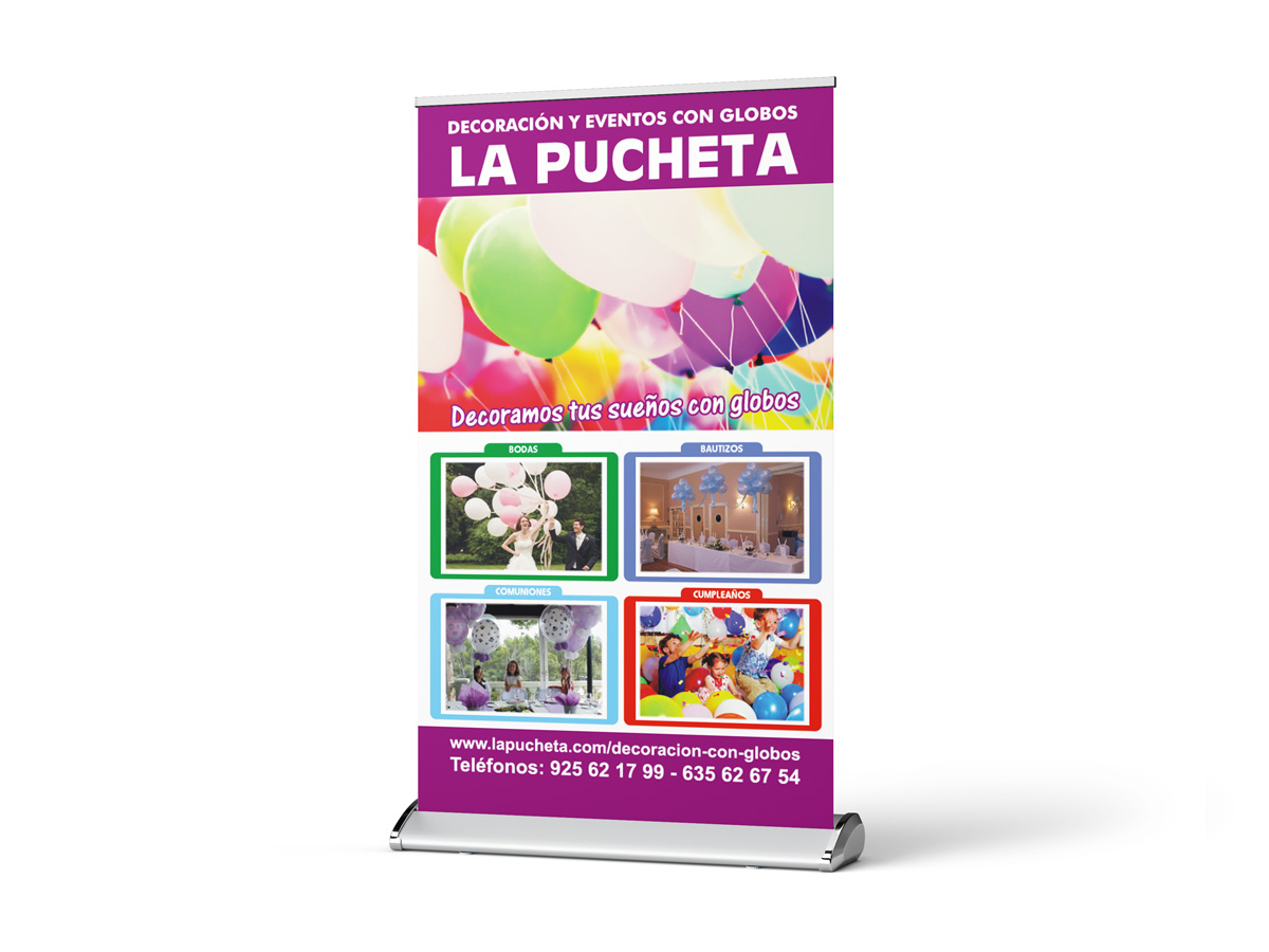 Diseño e Impresión de Banner y Rollups para Decoración con Globos La Pucheta - Diseño Gráfico en Toledo