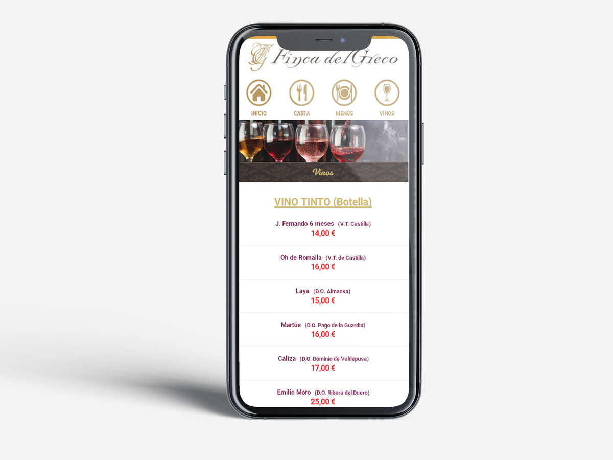 Diseño de menu qr online para el Restaurante Finca del Greco - Diseño Web en Toledo