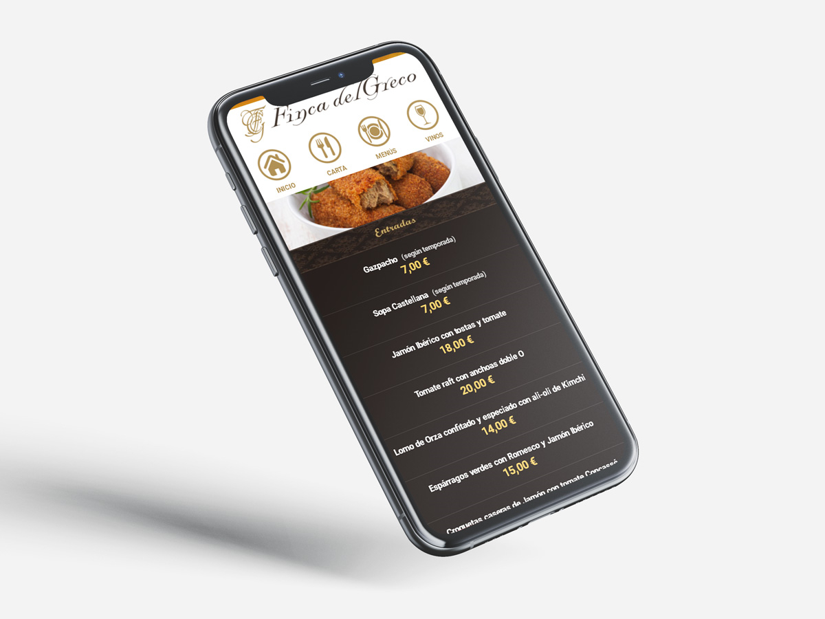Diseño de menu qr online para el Restaurante Finca del Greco - Diseño Web en Toledo
