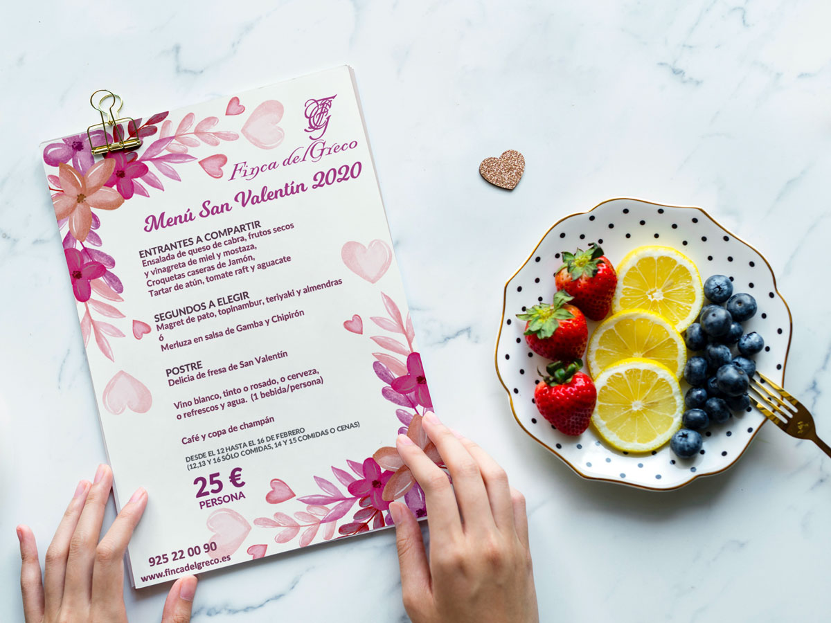 Diseño del menú de San Valentín 2020 para el Restaurante Finca del Greco - Diseño Gráfico en Toledo