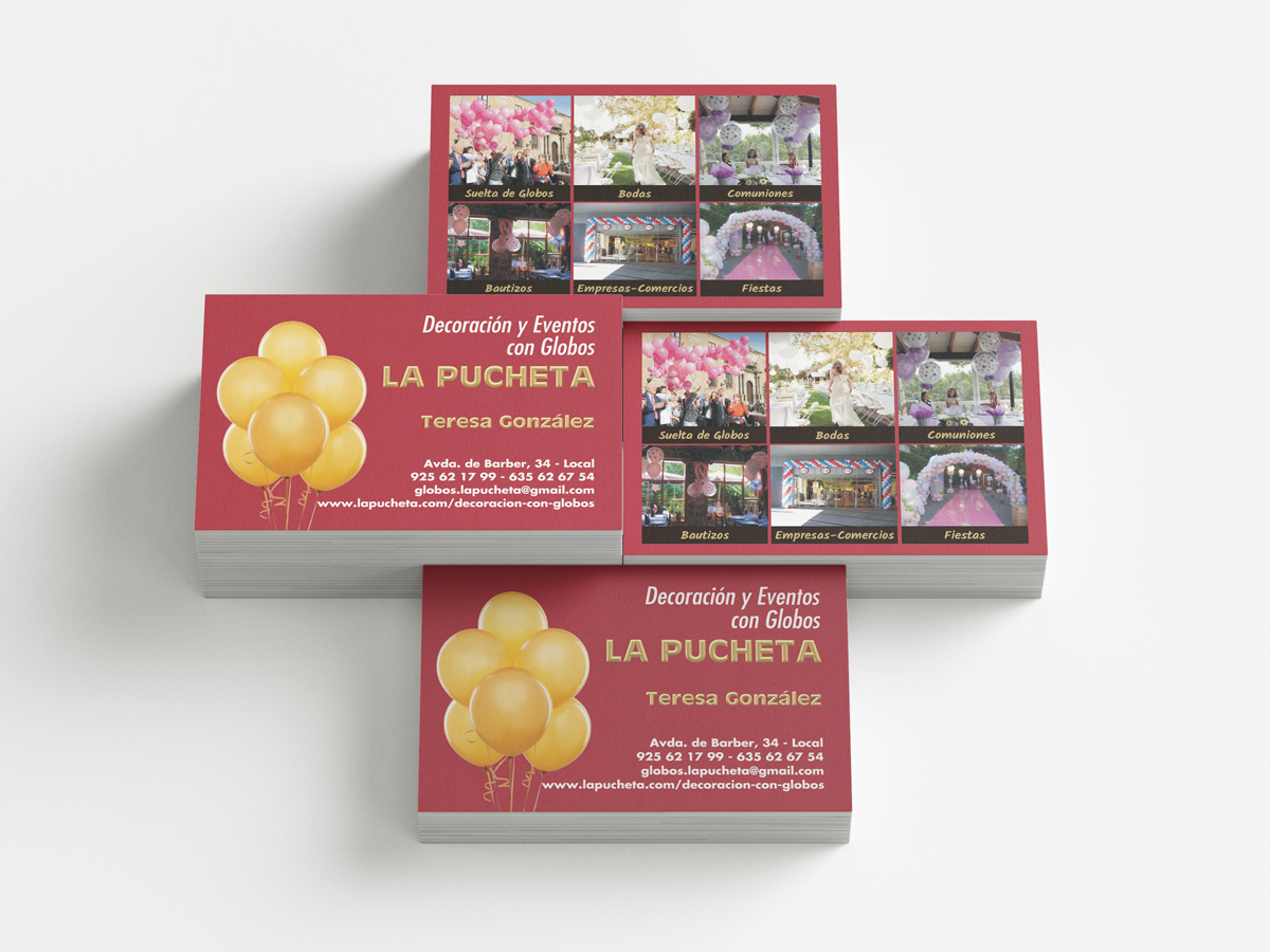 Diseño e Impresión de Tarjetas de Visita para Decoración con Globos La Pucheta - Diseño Gráfico en Toledo