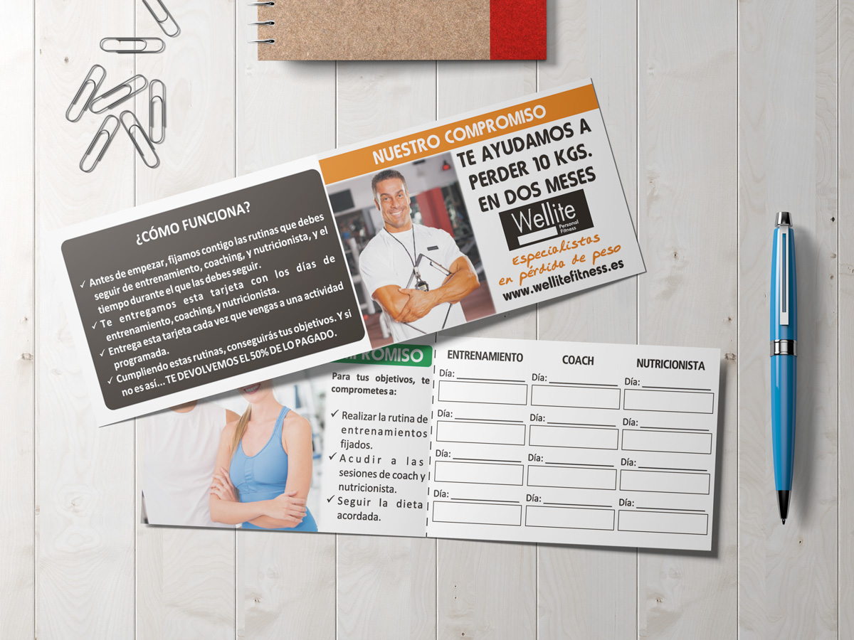 Diseño e Impresión de Tarjetas Compromiso para Wellite Fitness - Diseño Gráfico en Toledo